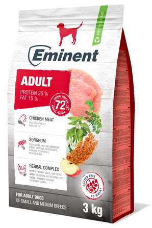 Eminent Dog Adult 3kg – kompletní krmivo pro dospělé psy, podporuje zdraví a vitalitu.