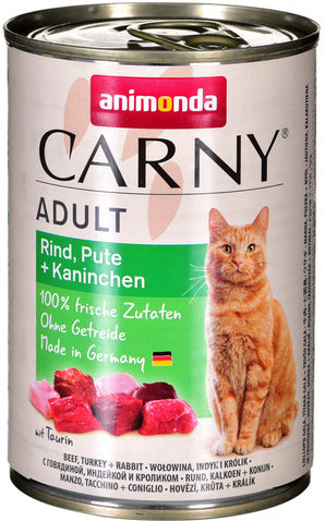 Carny Adult Hovězí Krůta & Králík 400 g - Konzerva pro dospělé kočky s hovězím, krůtou a králíkem. Balení 400 g.