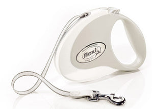 Vodítko FLEXI Style M pásek 5m/25kg bílá, ideální pro psy do 25 kg, délka 5 metrů, elegantní bílý design.