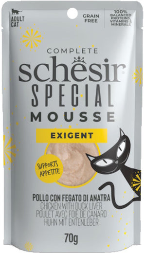 Schesir Cat Special Mousse Exigent kuře játra 70 g – Speciální mousse pro kočky s kuřecími játry, balení 70 g.
