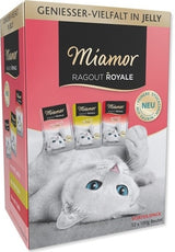 Miamor Ragout Royale Krůta Losos & Telecí v želé 12 x 100 g – Lahodné ragú pro kočky s krůtou, lososem a telecím, balení 12 x 100g.