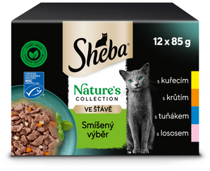 Sheba kapsa Nature Mix výběr 12x85g - Mix přírodních ingrediencí v želé, ideální pro kočky, které preferují zdravou a chutnou stravu.