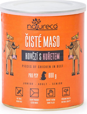 Konzerva pro psy NATURECA s hovězím a kuřetem, 800g.