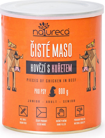 Konzerva pro psy NATURECA s hovězím a kuřetem, 800g.