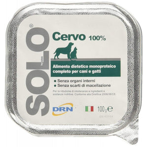 SOLO Cervo 100% (jelen) vanička 100g - Jelení maso jako skvělý zdroj bílkovin pro kočky a psy, podporující zdraví svalů.