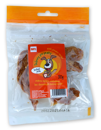 Pochoutka sušená MAPES kuřecí prsa 50g - kuřecí prsa pro psy, ideální pro malé odměny a trénink.