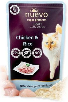 Nuevo kočičí light kuřecí s rýží 85 g – Nízkokalorické krmivo pro kočky s kuřecím masem a rýží, balení 85 g.