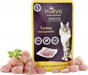 Nuevo Cat sensitive Krůtí monoprotein 85 g – Konzerva pro citlivé kočky s monoproteinovou recepturou na bázi krůtího masa, balení 85 g.
