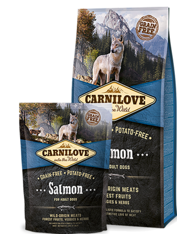 Carnilove Dog Salmon for Adult 12kg - lososové krmivo pro dospělé psy, podpora zdravé kůže a srsti.