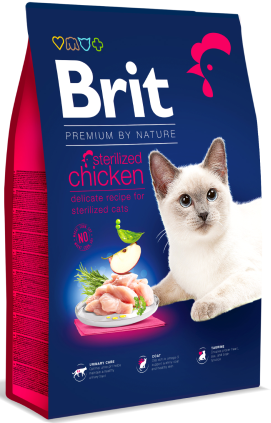 Brit Premium by Nature Cat Sterilized Chicken 8 kg – Krmivo pro sterilizované kočky s kuřecím masem, balení 8 kg.