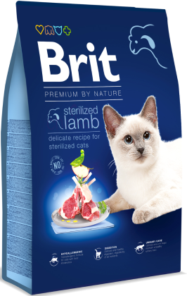 Brit Premium by Nature Cat Sterilized Lamb 8 kg – Krmivo pro sterilizované kočky s jehněčím masem, balení 8 kg.