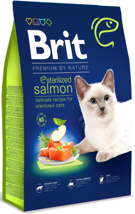 Brit Premium by Nature Cat Sterilized Salmon 8 kg – Krmivo pro sterilizované kočky s lososem, balení 8 kg.