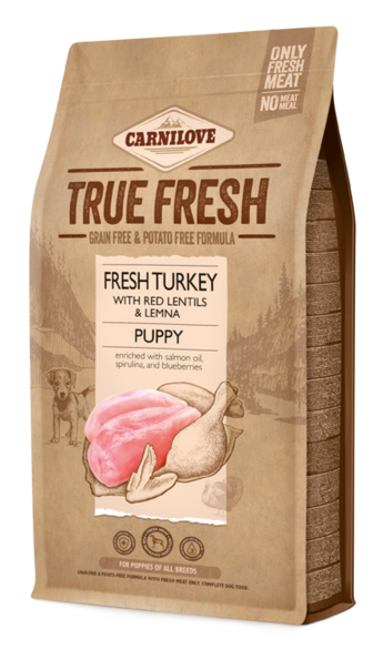 Carnilove Dog True Fresh Turkey Puppy 4kg - krmivo s čerstvým krůtím masem pro štěňata, podpora růstu a zdraví.