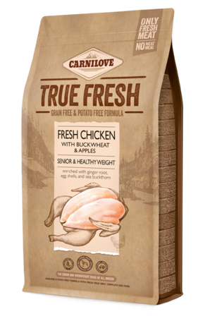 Carnilove Dog True Fresh Chicken Senior Weight 4kg - krmivo s kuřecím masem pro starší psy, podpora zdravé váhy.