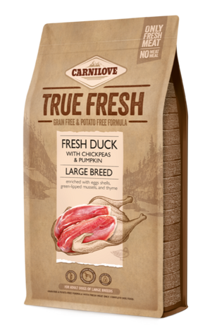 Carnilove Dog True Fresh Duck Large Breed 4kg - kachní krmivo pro psy velkých plemen, vyvážená výživa a podpora svalů.