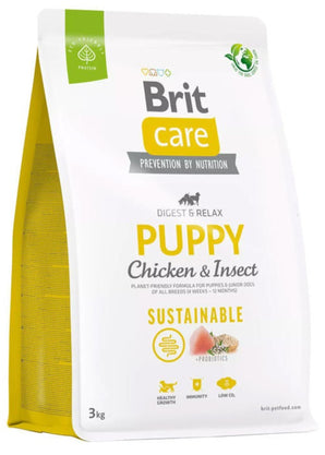 Brit Care Dog Sustainable Puppy 3kg - Krmivo pro štěňata s hmyzem, podpora růstu a zdraví.