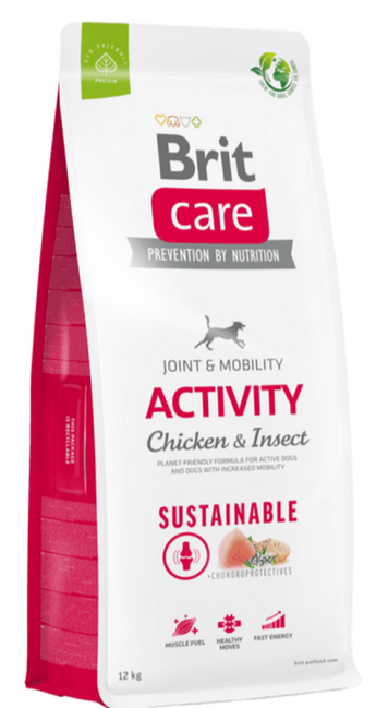 Brit Care Dog Sustainable Activity 12kg - Kompletní krmivo pro aktivní psy, podpora energie a vytrvalosti.