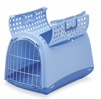 Přepravka pro kočky a psy Cabrio Modrá IMAC - Přepravka pro kočky a psy v moderní modré barvě, ideální pro cesty a návštěvy veterináře.