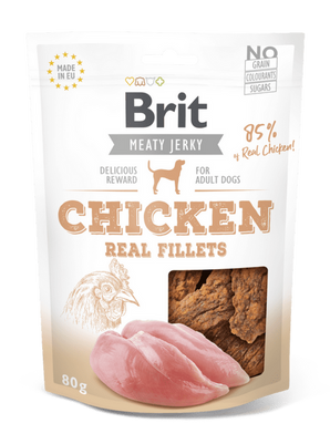 Brit Jerky Chicken Fillets 80g - kuřecí filé pro psy, bohatý zdroj bílkovin.