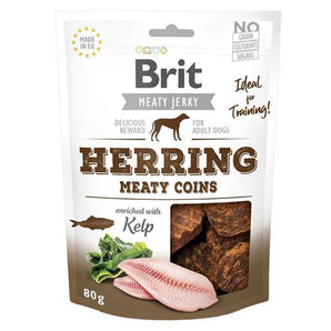 Brit Jerky Herring Meaty Coins 80g - plátky ze sledě pro psy, bohaté na omega-3 mastné kyseliny.