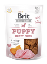 Brit Jerky Puppy Turkey Meaty Coins 80g - krůtí plátky pro štěňata, podporující růst a zdraví kostí.