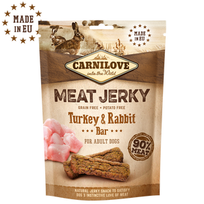 Carnilove Dog Jerky Rabbit&Turkey Bar 100g - jerky pamlsky s králíkem a krůtou, podpora zdraví a výživy.