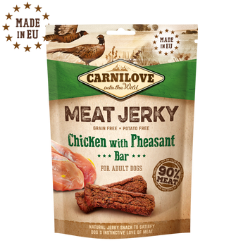 Carnilove Dog Jerky Chicken with Pheasant Bar 100g - jerky s kuřetem a bažantem, zdravé pamlsky pro psy.