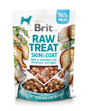 Brit Raw Treat Dog Skin&Coat, Fish&Chicken 40g - pamlsky s rybím a kuřecím masem pro zdravou kůži a srst.