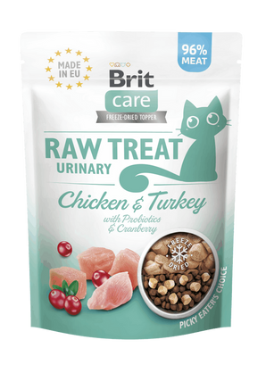Brit Raw Treat Cat Urinary, Chicken&Turkey 40g - pamlsky s kuřetem a krůtou pro podporu zdraví močových cest.