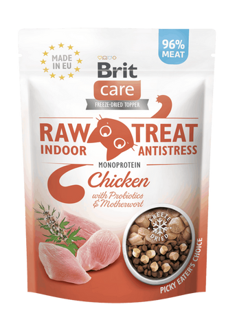 Brit Raw Treat Cat Indoor&Antistress, Chicken 40g - pamlsky s kuřecím masem pro klid a relaxaci u koček.