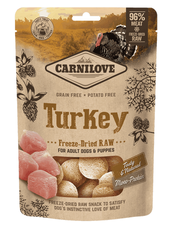 Carnilove Raw Freeze-Dried Snacks Turkey 60g – Mrazem sušené pamlsky pro psy s krůtím masem, balení 60g