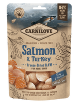 Carnilove Raw Freeze-Dried Snacks Salmon&Turkey 60g – Mrazem sušené pamlsky pro psy s lososem a krůtím masem, balení 60g