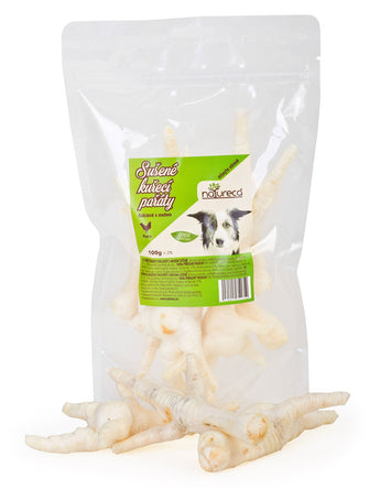 Sušené kuřecí pařáty kalciové 100g od Natureca, zdravá pochoutka pro psy.