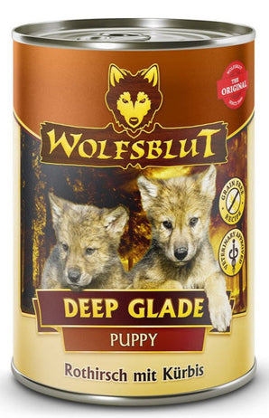 Konzerva Wolfsblut Dog Puppy Deep Glade s divočákem pro štěňata, 395 g.