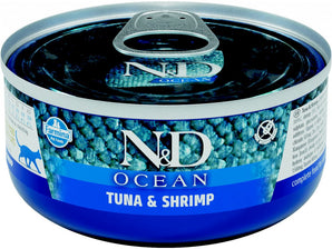 N&D CAT OCEAN Adult Tuna & Shrimp, 70 g, krmivo s tuňákem a krevetami pro kočky.