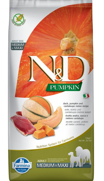 N&D Pumpkin DOG Adult M/L Duck & Cantaloupe melon, 12 kg, krmivo pro psy s kachnou a melounem.