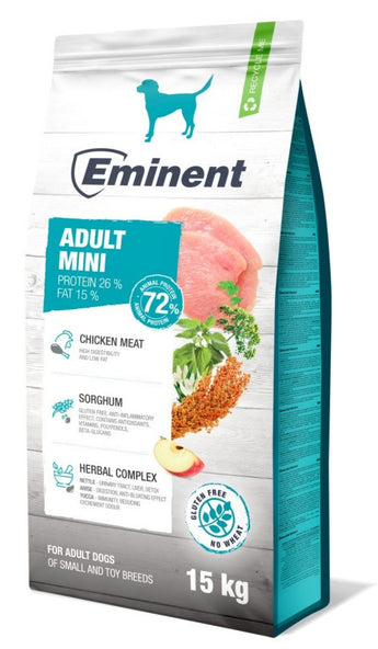Eminent Dog Adult Mini 15kg – kompletní krmivo pro dospělé psy malých plemen, podporuje zdraví a vitalitu.