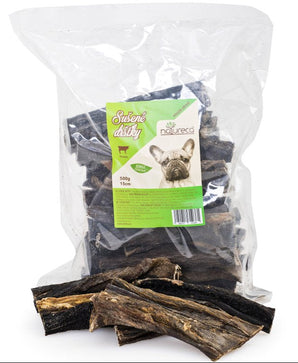 NATURECA pochoutka Hovězí dršťky sušené 15cm 500g - přírodní pamlsek pro psy, 500g balení, sušené hovězí dršťky, délka 15 cm.
