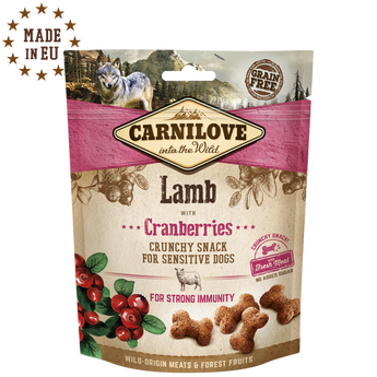 Carnilove Dog Crunchy Snack Lamb&Cranberries 200g - pamlsky s jehněčím a brusinkami, podpora imunity.
