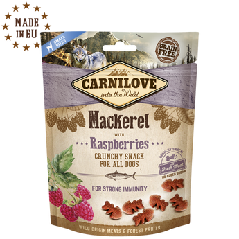 Carnilove Dog Crunchy Snack Mackerel&Raspberries 200g - pamlsky s makrelou a malinami, podpora zdraví a trávení.