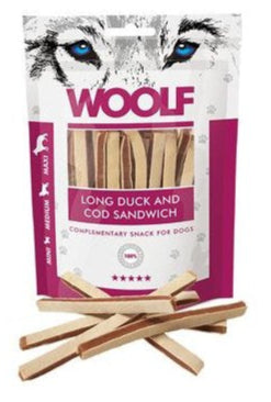 WOOLF pochoutka soft duck and cod sandwich long 100g - Pamlsek s kachnou a treskou pro podporu trávení a zdraví kloubů.