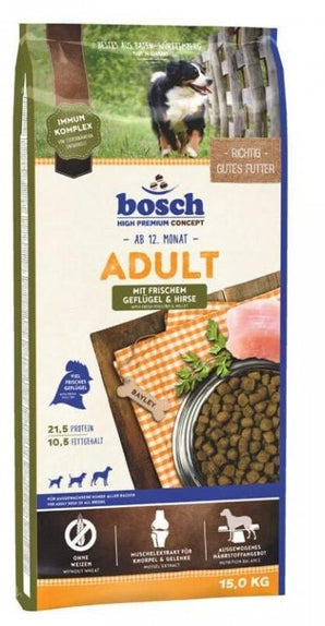 Bosch Dog Adult, drůbeží & proso, 15 kg, krmivo pro dospělé psy.