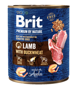 Brit Premium Dog by Nature konz Lamb & Buckwheat 800g - jehněčí konzerva s pohankou pro psy, podpora trávení.