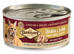 Carnilove White konz Mus Meat Chicken&Lamb Cats 100g – Konzerva pro kočky s kuřecím a jehněčím masem, balení 100g