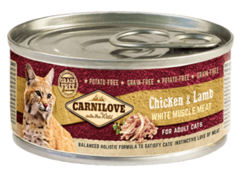 Carnilove White konz Mus Meat Chicken&Lamb Cats 100g – Konzerva pro kočky s kuřecím a jehněčím masem, balení 100g