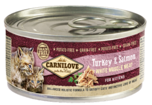 Carnilove White konz Mus Meat Turkey&Salmon Kitten 100g – Konzerva pro koťata s krůtím a lososem, balení 100g