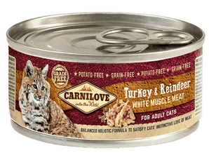 Carnilove White konz Mus Meat Turkey&Reindeer Cats 100g – Konzerva pro kočky s krůtím a sobím masem, balení 100g
