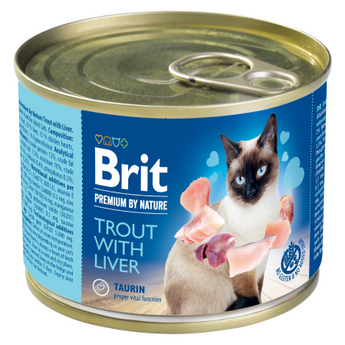 Brit Premium Cat by Nature konz Trout & Liver 200g - konzerva s pstruhem a játry pro kočky, podpora zdraví.