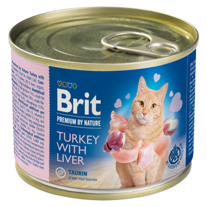 Brit Premium Cat by Nature konz Turkey & Liver 200g - konzerva s krůtím masem a játry pro kočky, podpora zdraví.