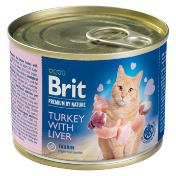 Brit Premium Cat by Nature konz Turkey & Liver 200g - konzerva s krůtím masem a játry pro kočky, podpora zdraví.